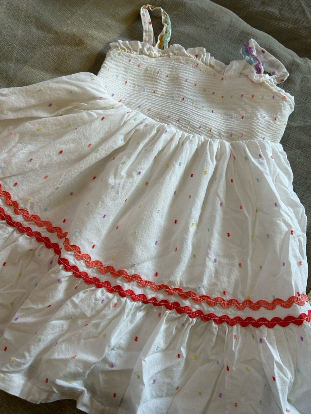 jumping beans White Sundress with Multicolor Dots and Red Trim